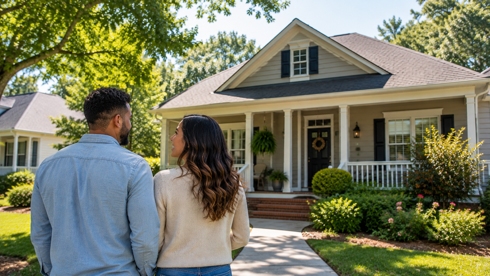 Georgia homebuyers outside a home representing the Georgia Dream Peach Plus program