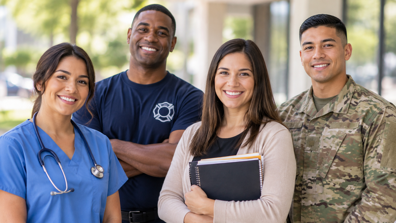 Healthcare professional, educator, firefighter and active-duty service member representing Georgia Dream PEN eligible occupations