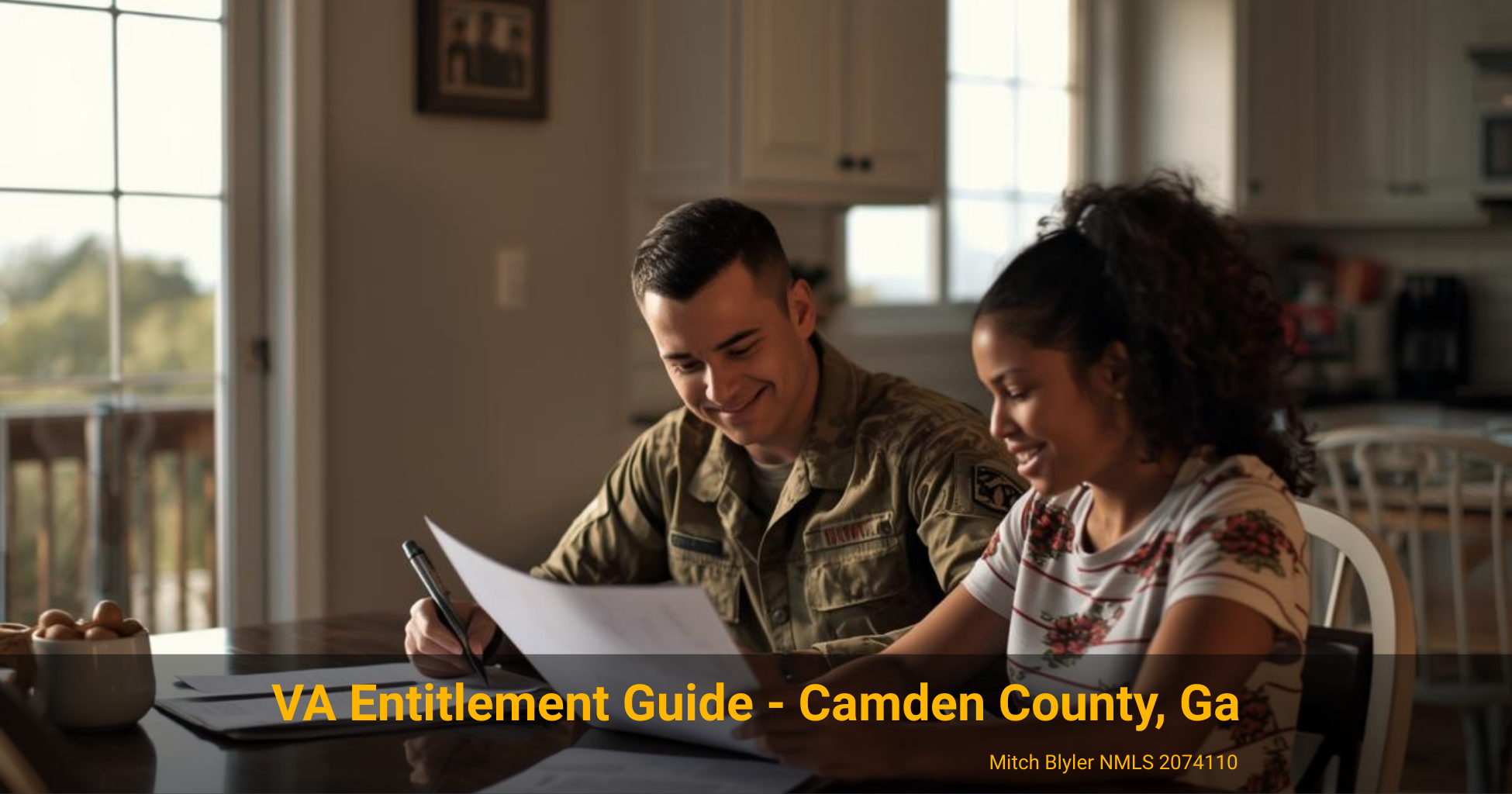 Military homebuyer reviewing VA loan entitlement options for a home purchase in Camden County, Georgia near Kings Bay